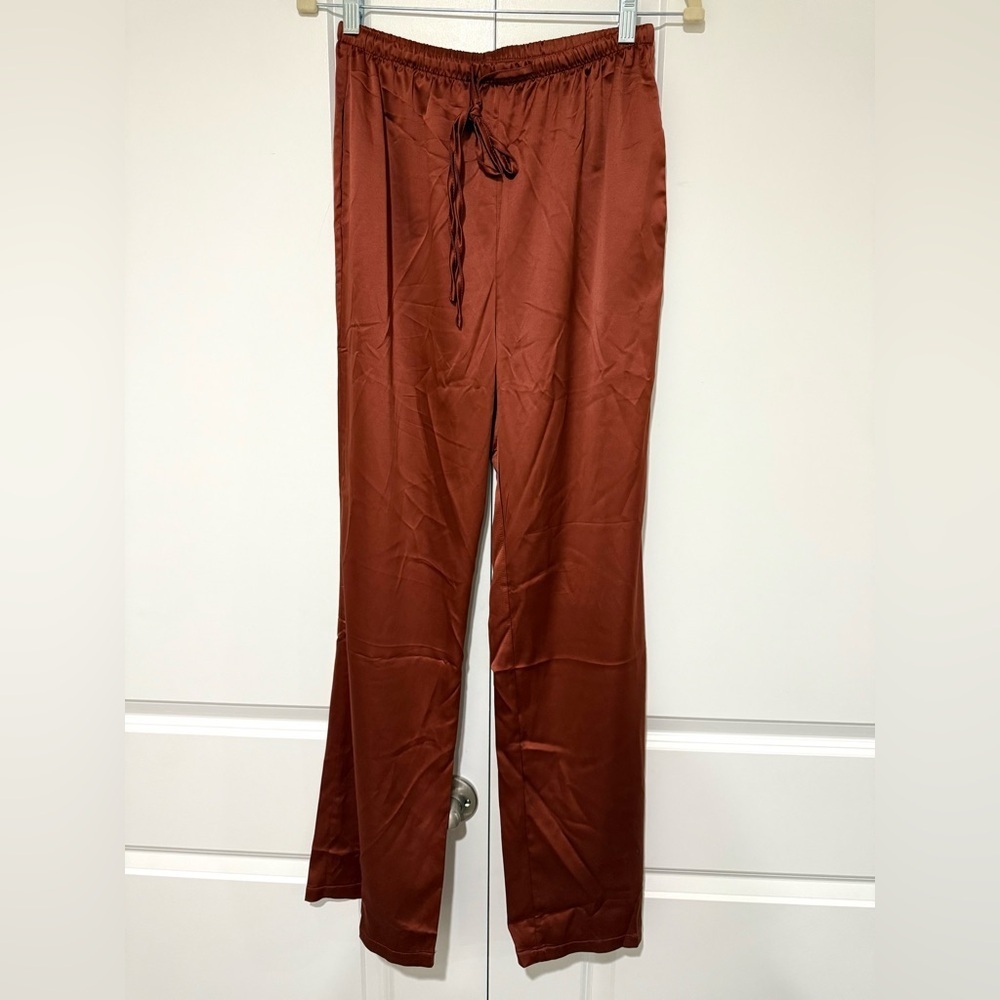 Women’s Silky Satin Casual Drawstring Pants - Rust With Pockets NWOT